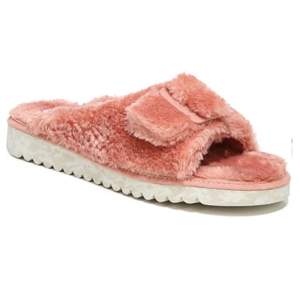 DR. SCHOLLS Slippers Women 9M 8M 7M Faux Fur Buckle Slide Coral  NEW RegularP$60